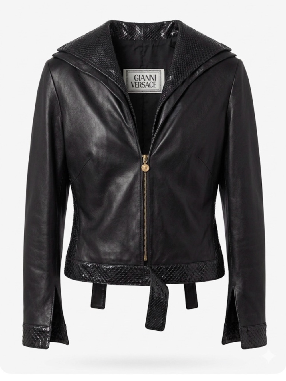 Gianni Versace Black Gorgeous Soft Leather Jacket with Snake Skin Accents Size S